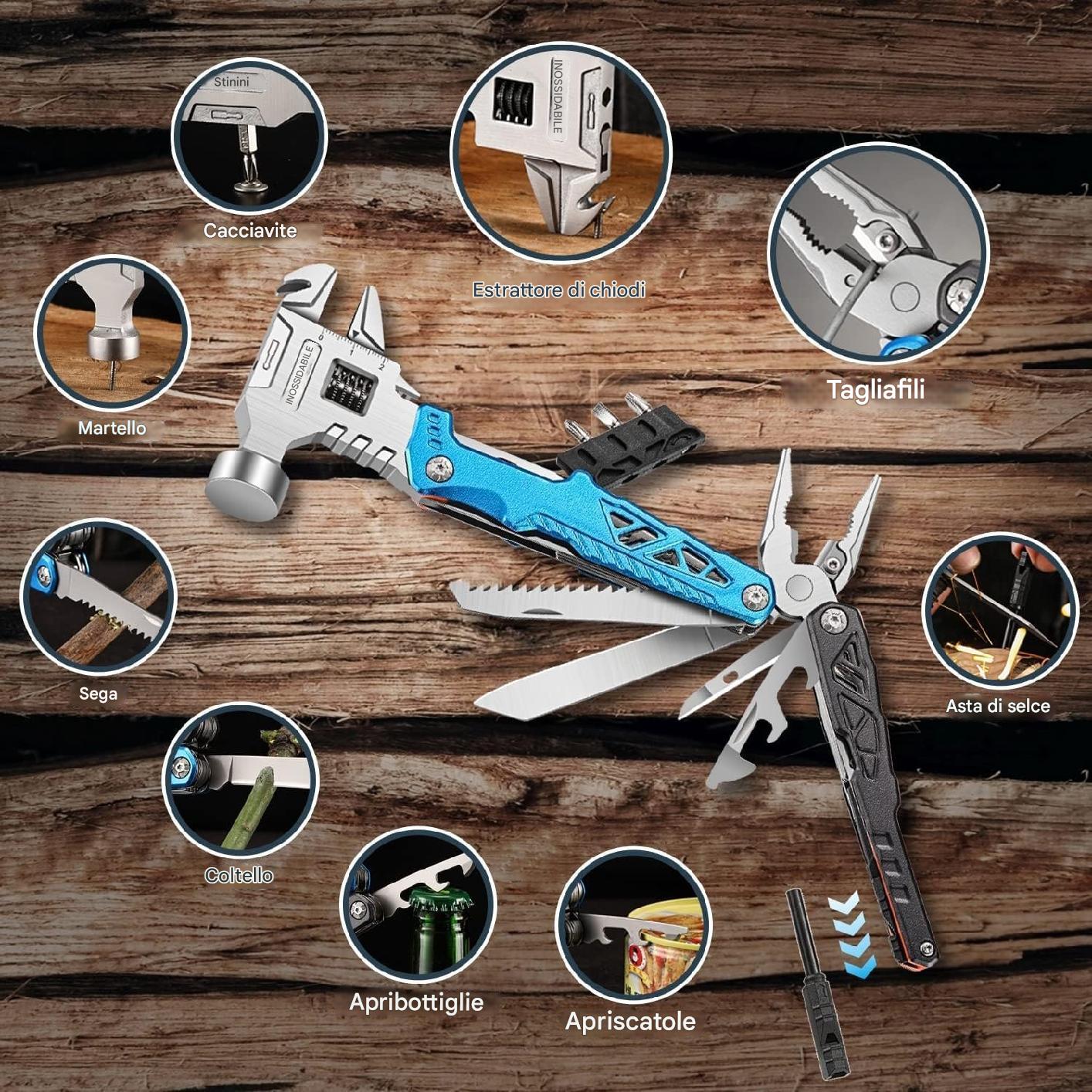 (30% DI SCONTO%) 18 in 1 Multi-Tool Ascia Ascia Pinze Martello Sega Cacciavite Apribottiglie Fodero in Nylon