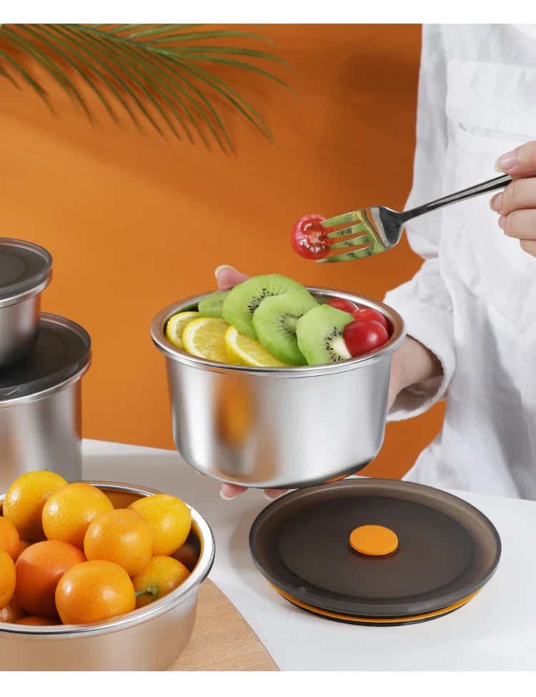 (SPEDIZIONE GRATUITA) Set Di Contenitori Alimentari Rotondi Antibatterici In Acciaio Inox Con Coperchio Sottovuoto