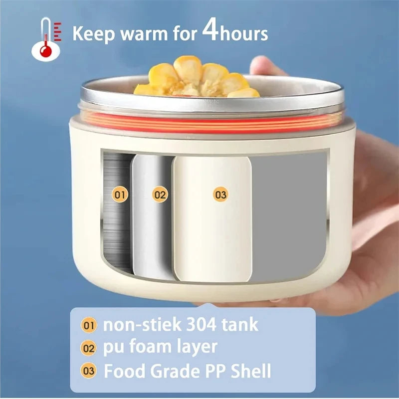 (SCONTO DEL 30%) Set di 2 Contenitori Termici in Acciaio Inox 304 – Con Borsa Termica e Set di Posate