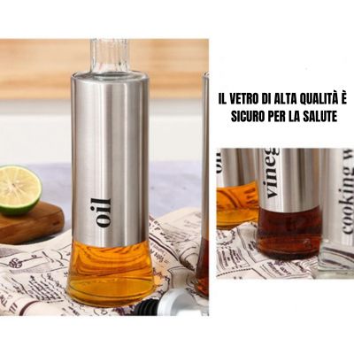 (30% DI SCONTO) Bottiglie di vetro per olio da cucina e salsa di soia rivestite in acciaio inossidabile 304 con beccucci antigoccia.