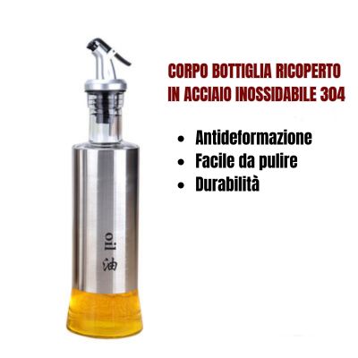 (30% DI SCONTO) Bottiglie di vetro per olio da cucina e salsa di soia rivestite in acciaio inossidabile 304 con beccucci antigoccia.