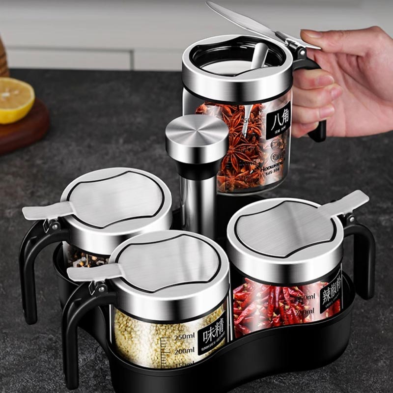 (30% DI SCONTO%) Set di Barattoli in Vetro con Coperchio in Acciaio e Cucchiaini (Copy)