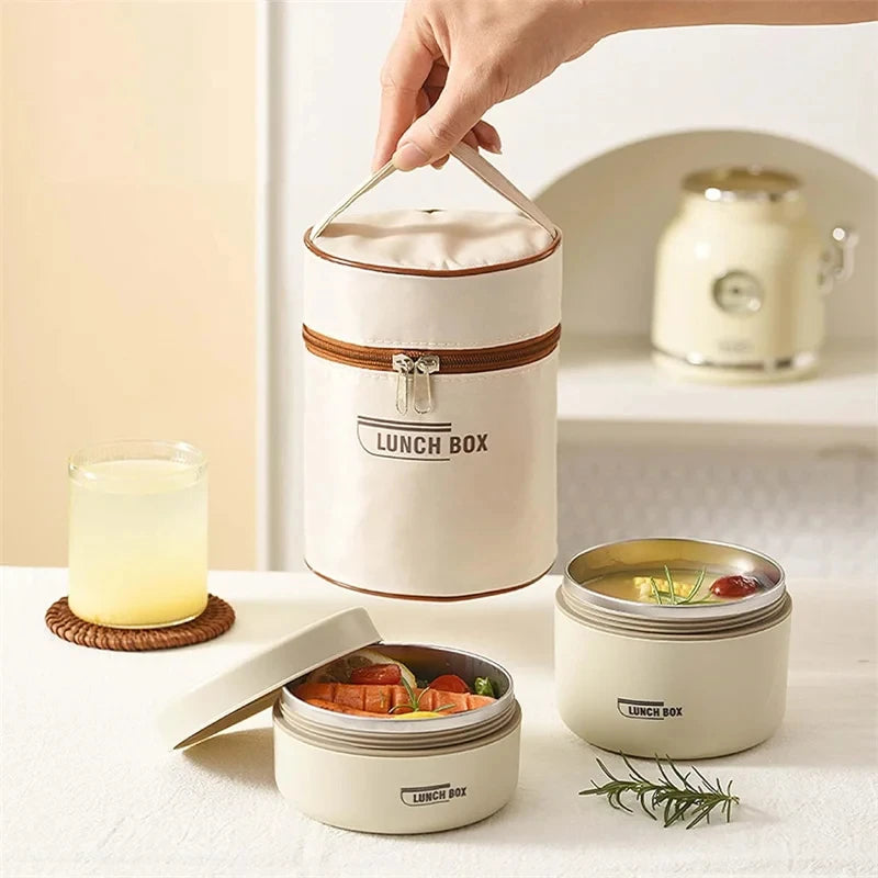 (SCONTO DEL 30%) Set di 2 Contenitori Termici in Acciaio Inox 304 – Con Borsa Termica e Set di Posate