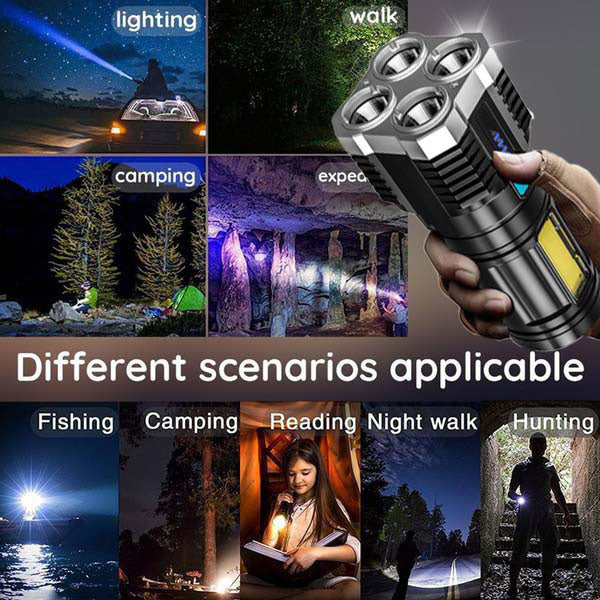 (30% DI SCONTO) Rechargeable Multifunctional Camping Torch with 4 Lamp Beads
