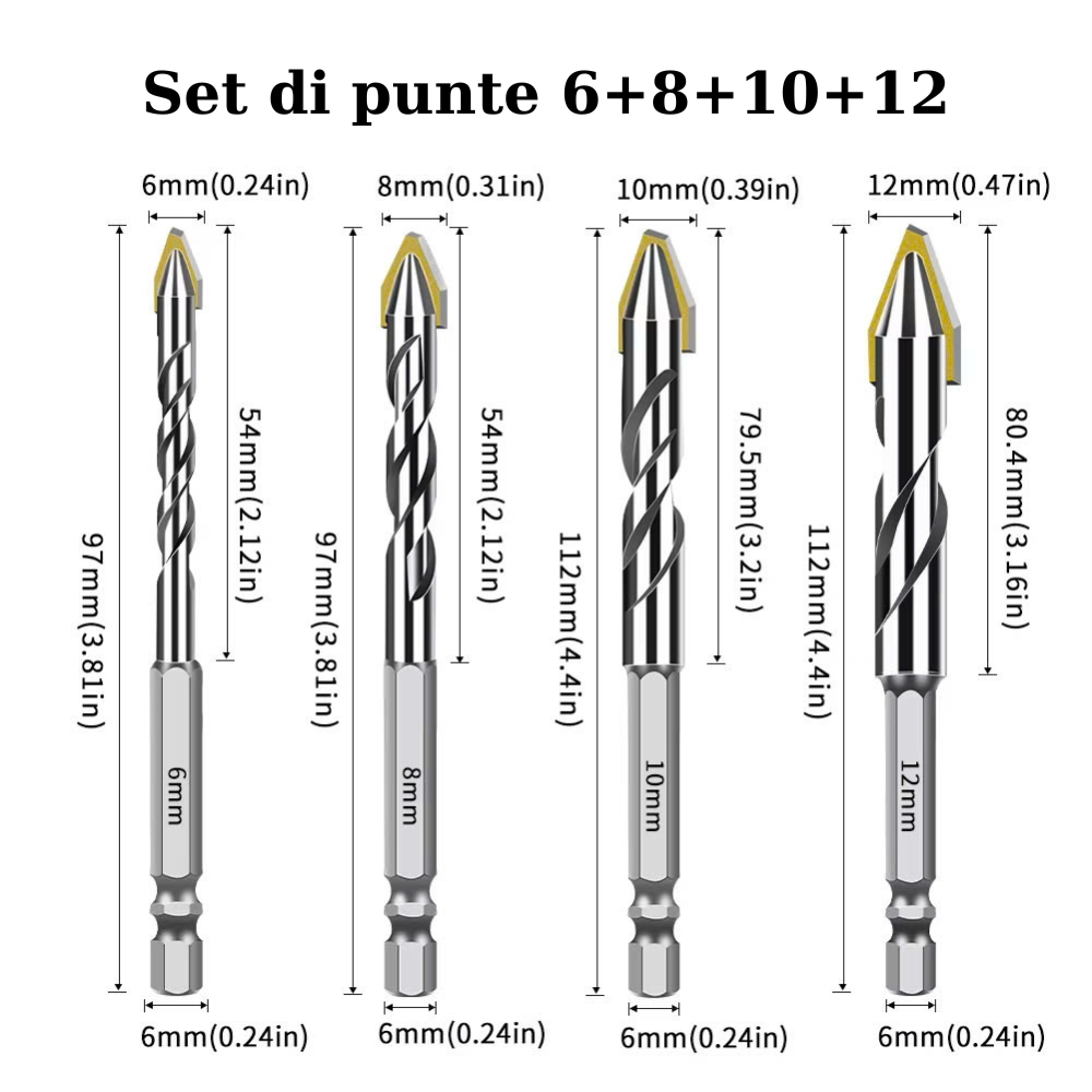 (Spedizione gratuita) Set Di 4 Punte Multifunzione Per Forare Marmo