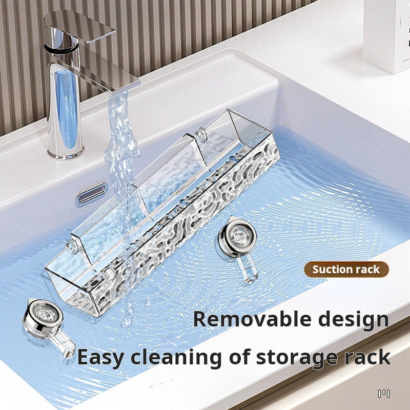(OFERTA CALIENTE) Mensola da parete per bagno con 4 ganci a ventosa, bellissimo e lussuoso motivo ondulato