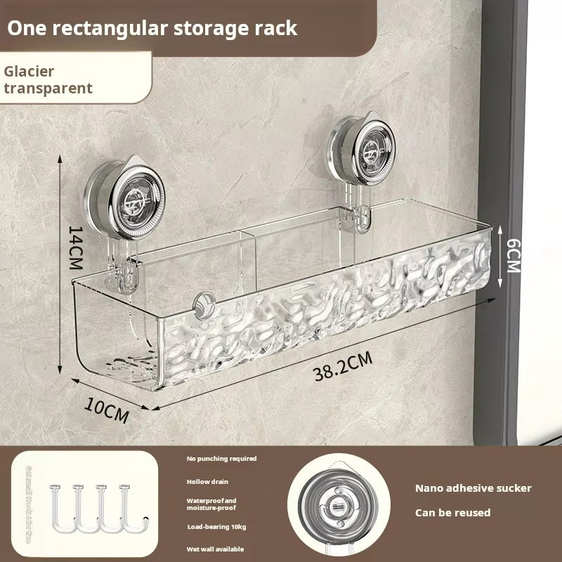 (OFERTA CALIENTE) Mensola da parete per bagno con 4 ganci a ventosa, bellissimo e lussuoso motivo ondulato