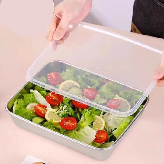 (30% DI SCONTO) Vassoio rettangolare in acciaio inox con coperchio