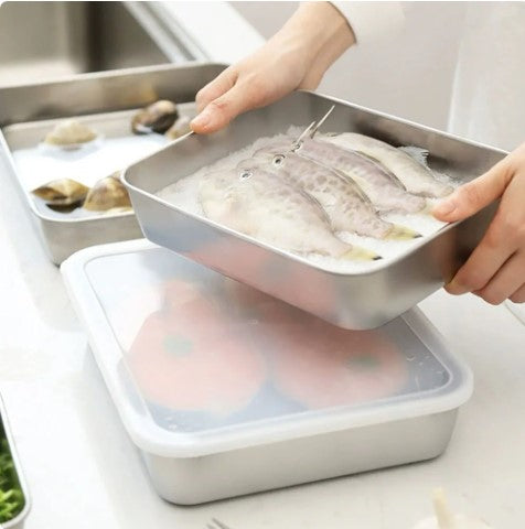 (30% DI SCONTO) Vassoio rettangolare in acciaio inox con coperchio