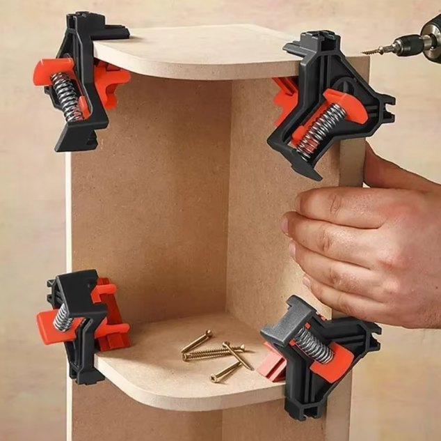 (OFERTA CALIENTE) Accessori fissi: 1 set di 4 morse ad angolo retto per carpenteria, foratura cornici a 90°