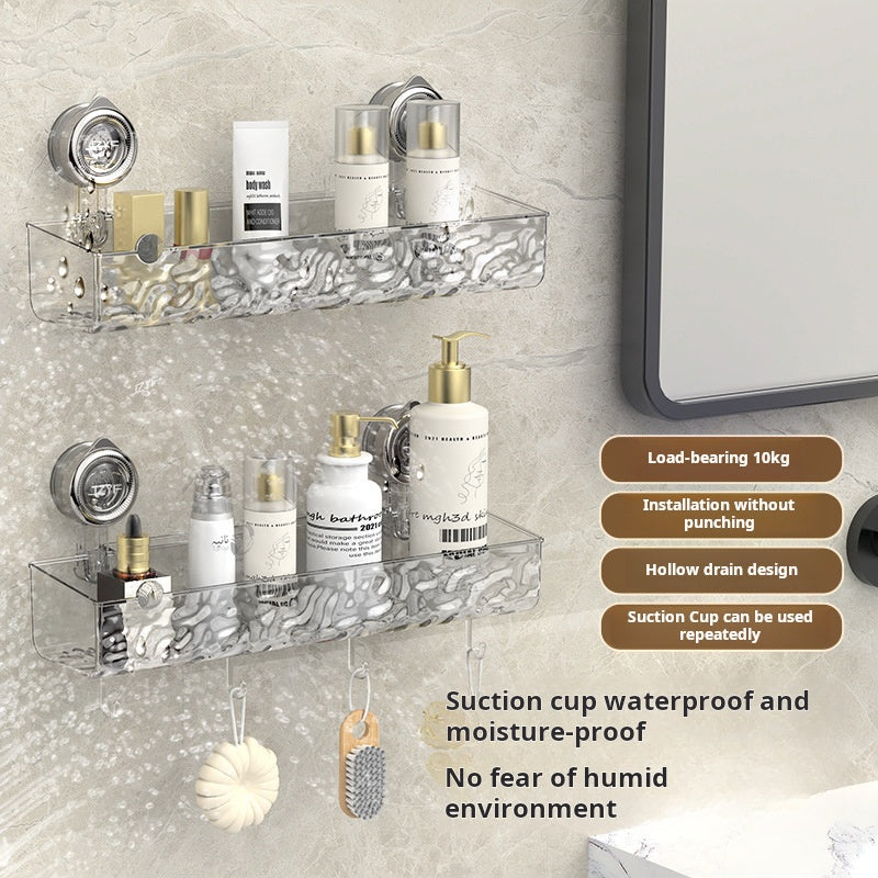 (OFERTA CALIENTE) Mensola da parete per bagno con 4 ganci a ventosa, bellissimo e lussuoso motivo ondulato