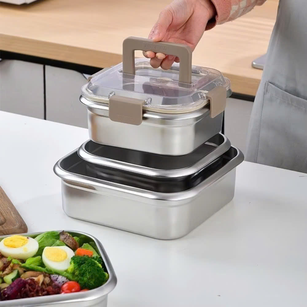 (30% DI SCONTO%) Nuovo box portaoggetti rettangolare in acciaio inox.
