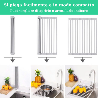 (30% DI SCONTO) Scolapiatti arrotolabile, rivestimento in silicone antiscivolo, resistente al calore