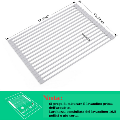(30% DI SCONTO) Scolapiatti arrotolabile, rivestimento in silicone antiscivolo, resistente al calore