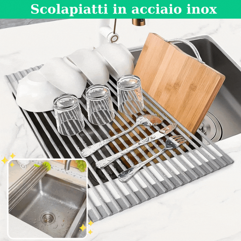 (30% DI SCONTO) Scolapiatti arrotolabile, rivestimento in silicone antiscivolo, resistente al calore