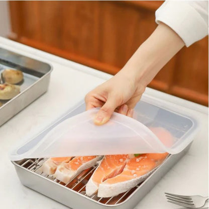 (30% DI SCONTO)  Vassoio rettangolare in acciaio inox con coperchio