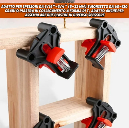 (OFERTA CALIENTE) Accessori fissi: 1 set di 4 morse ad angolo retto per carpenteria, foratura cornici a 90°