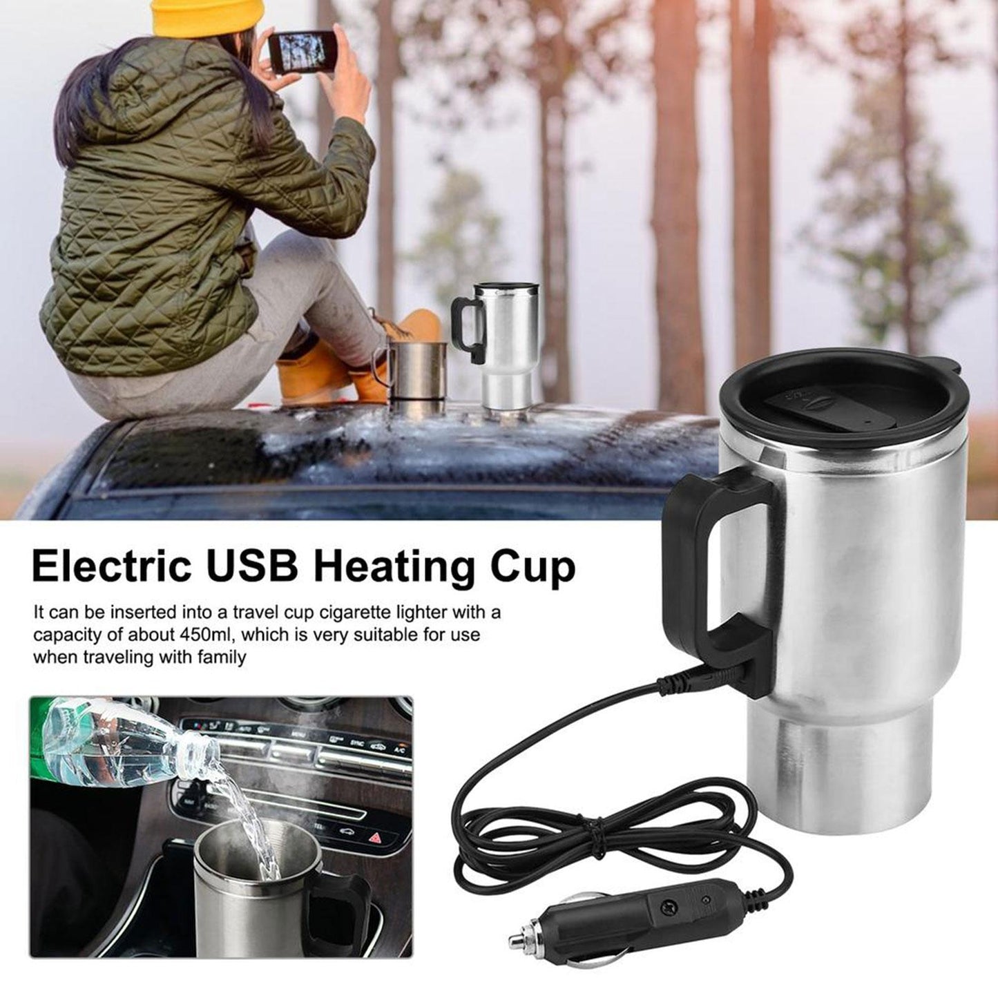(OFERTA CALIENTE) Bollitore elettrico USB 12V per auto in acciaio inossidabile