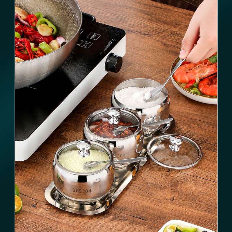 (30% DI SCONTO%) Set di 3 Portaspezie in Acciaio Inox 304
