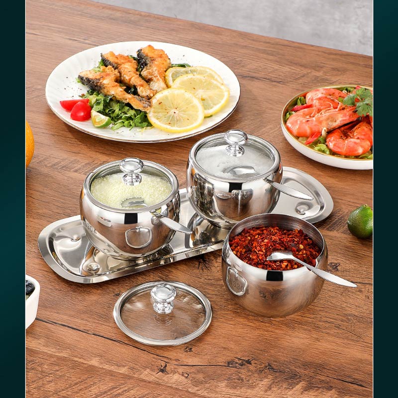 (30% DI SCONTO%) Set di 3 Portaspezie in Acciaio Inox 304