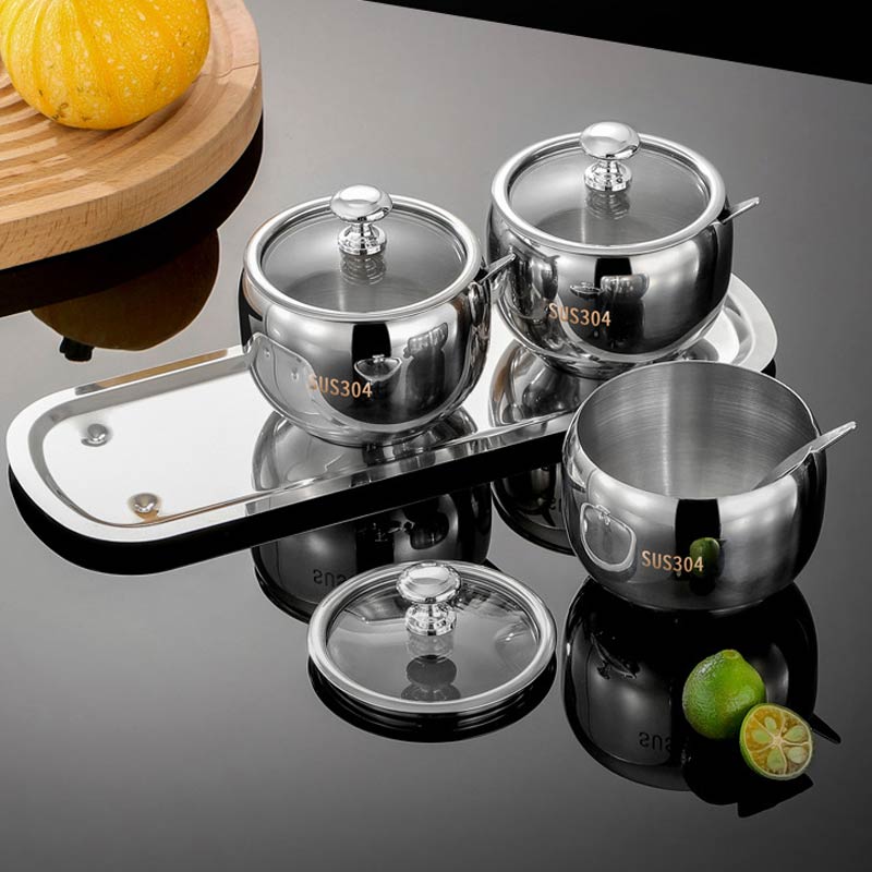 (30% DI SCONTO%) Set di 3 Portaspezie in Acciaio Inox 304