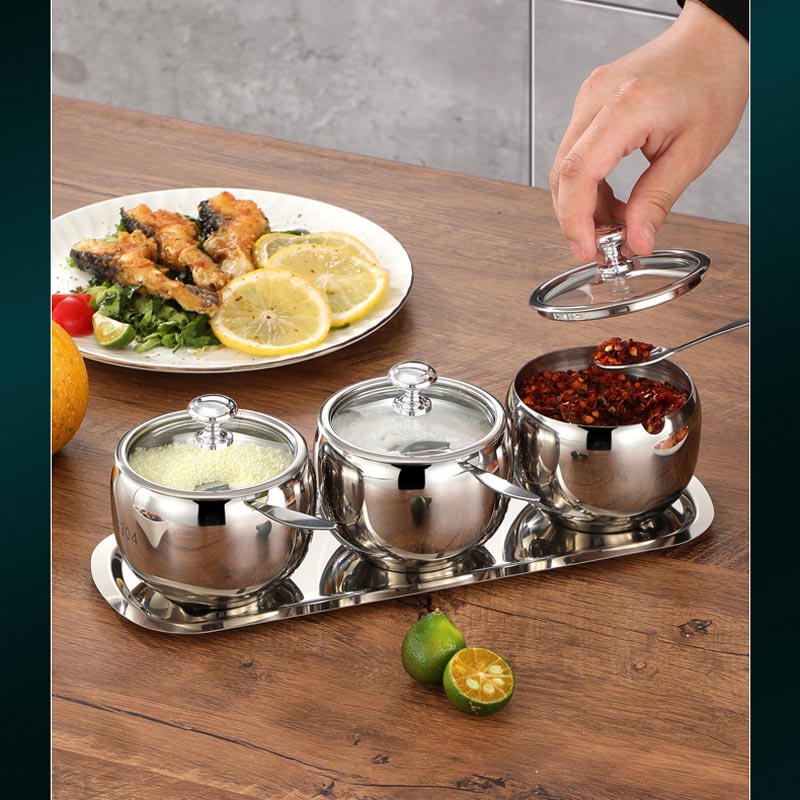 (30% DI SCONTO%) Set di 3 Portaspezie in Acciaio Inox 304