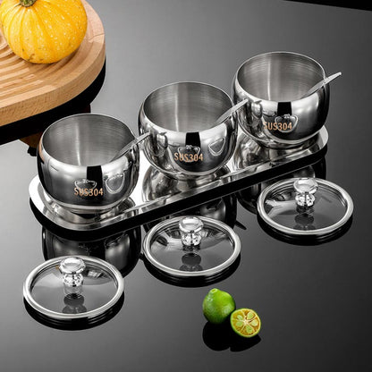 (30% DI SCONTO%) Set di 3 Portaspezie in Acciaio Inox 304