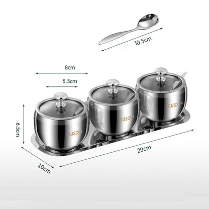 (30% DI SCONTO%) Set di 3 Portaspezie in Acciaio Inox 304